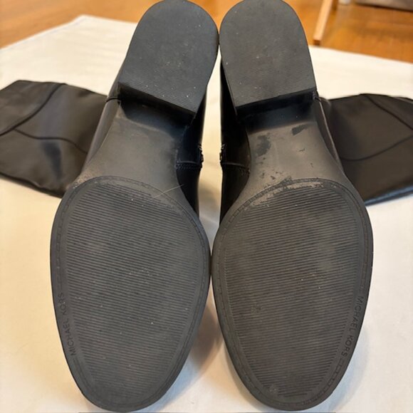 Michael Kors Black Leather Tall Boots with Gold Tone Logo Accent Size 8M - Picture 8 of 11